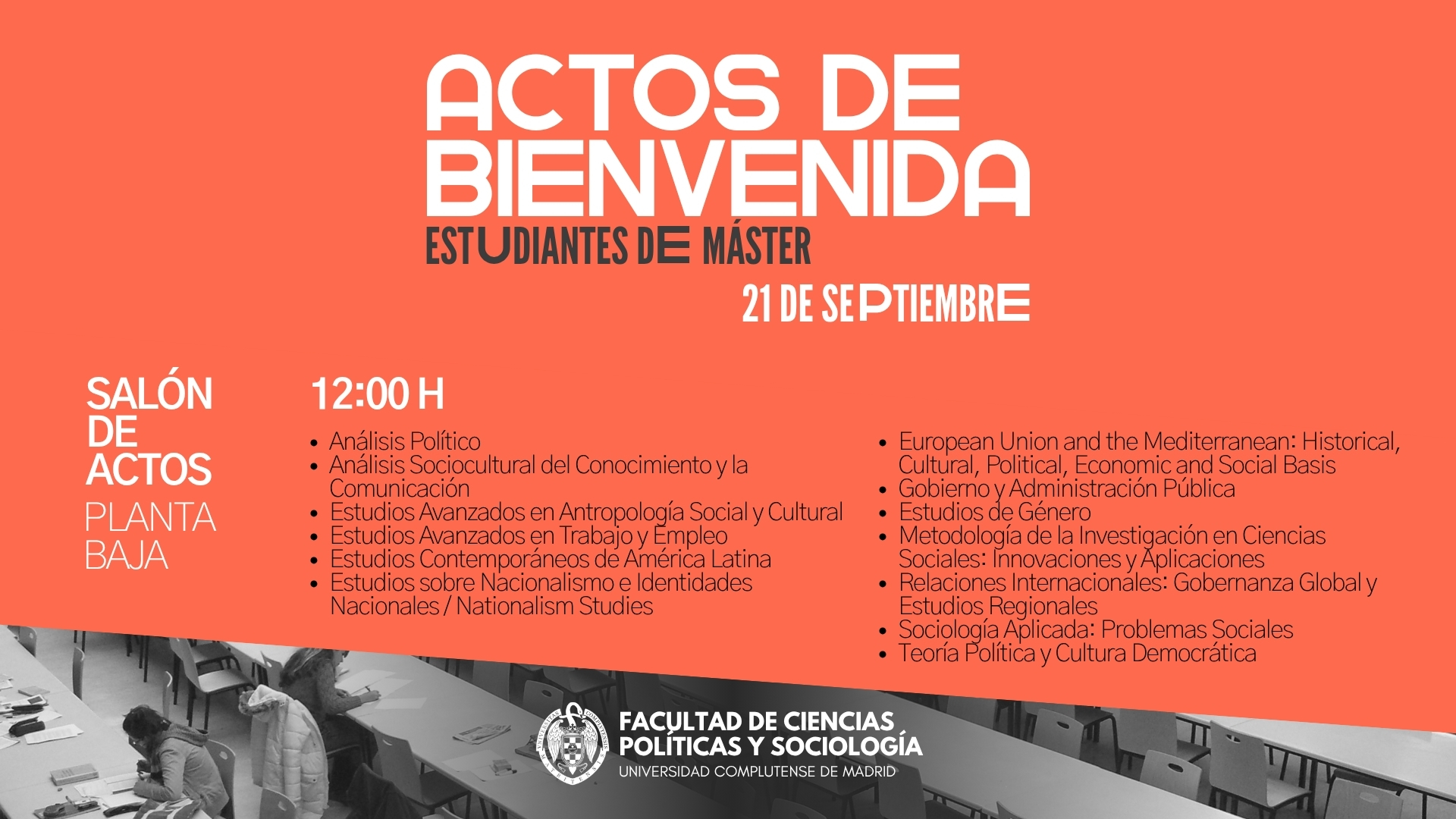Actos de bienvenida estudiantes de Máster 2026-27